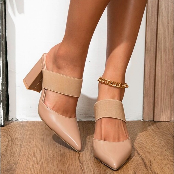 SALE  Women Elegant Mule Pumps, Point Toe Chunky Heeled Pumps - Picture 2 of 4